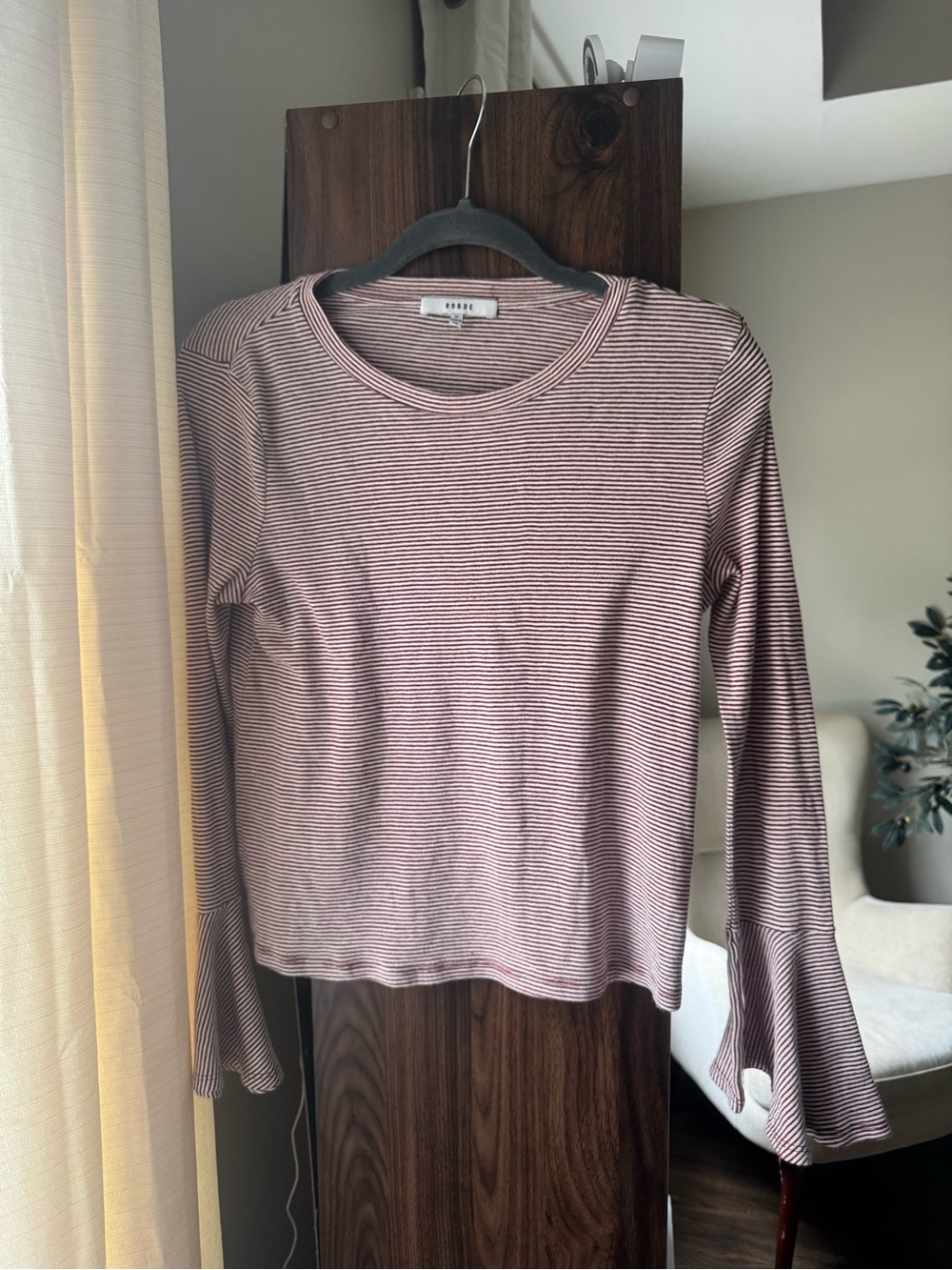 Striped Mauve Long-Sleeve Tee with Flared‎ Cuffs - Women's